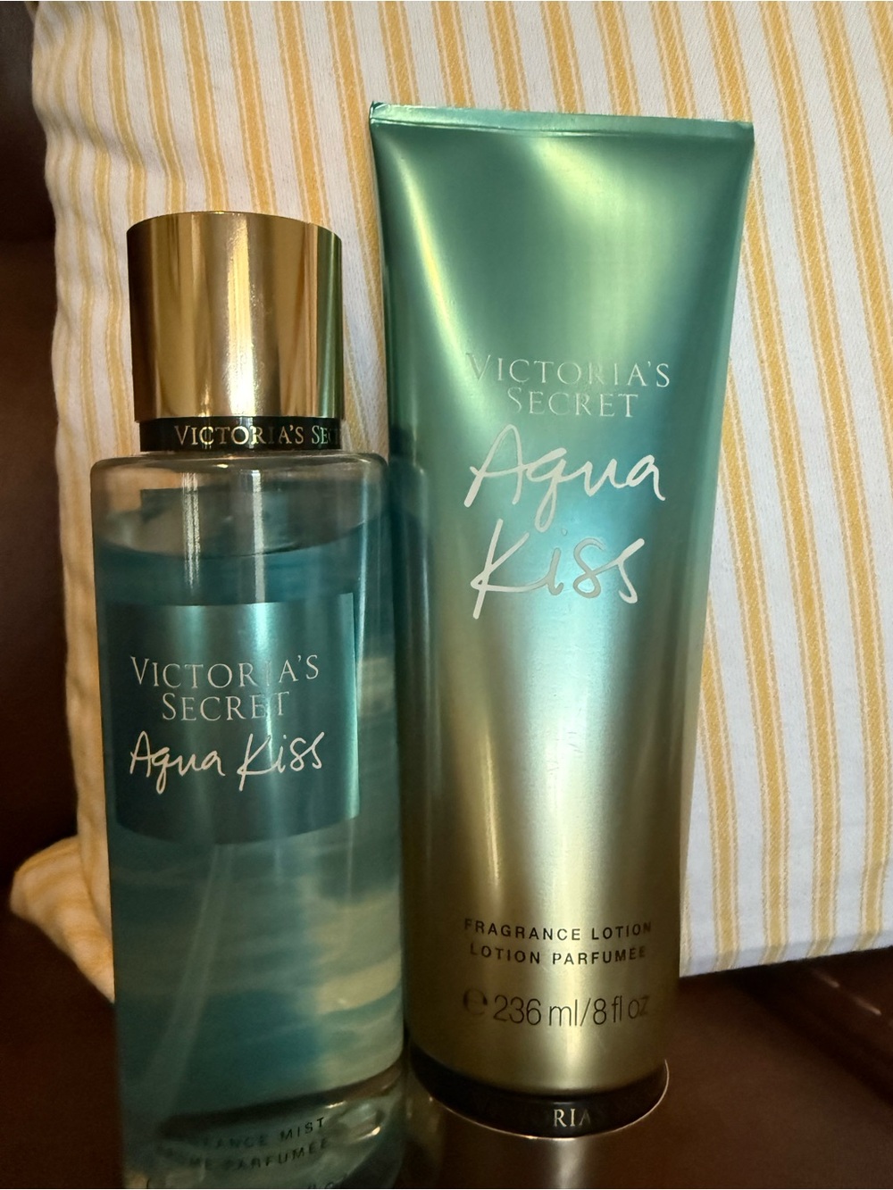 Victoria's Secret Aqua Kiss Body Mist & Lotion Set - Teal and Gold